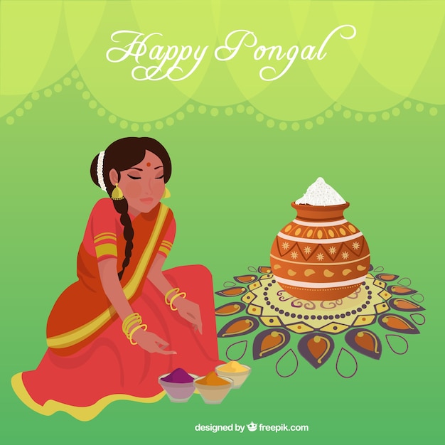 Happy pongal woman illustration