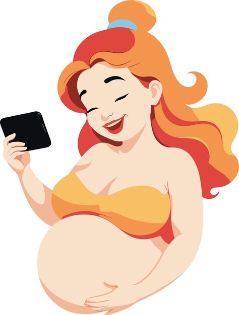 Vector happy pregnant woman and big belly watching and relaxing for mum stress relief fetal development