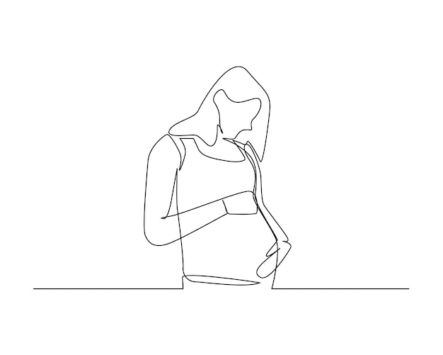 Happy pregnant woman continuous one line illustration