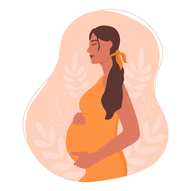 Vector happy pregnant woman holding her belly the expectation of child vector illustration