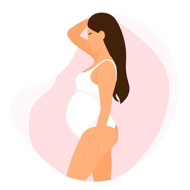 Vector happy pregnant woman model standing in a pose future mom pregnancy time vector