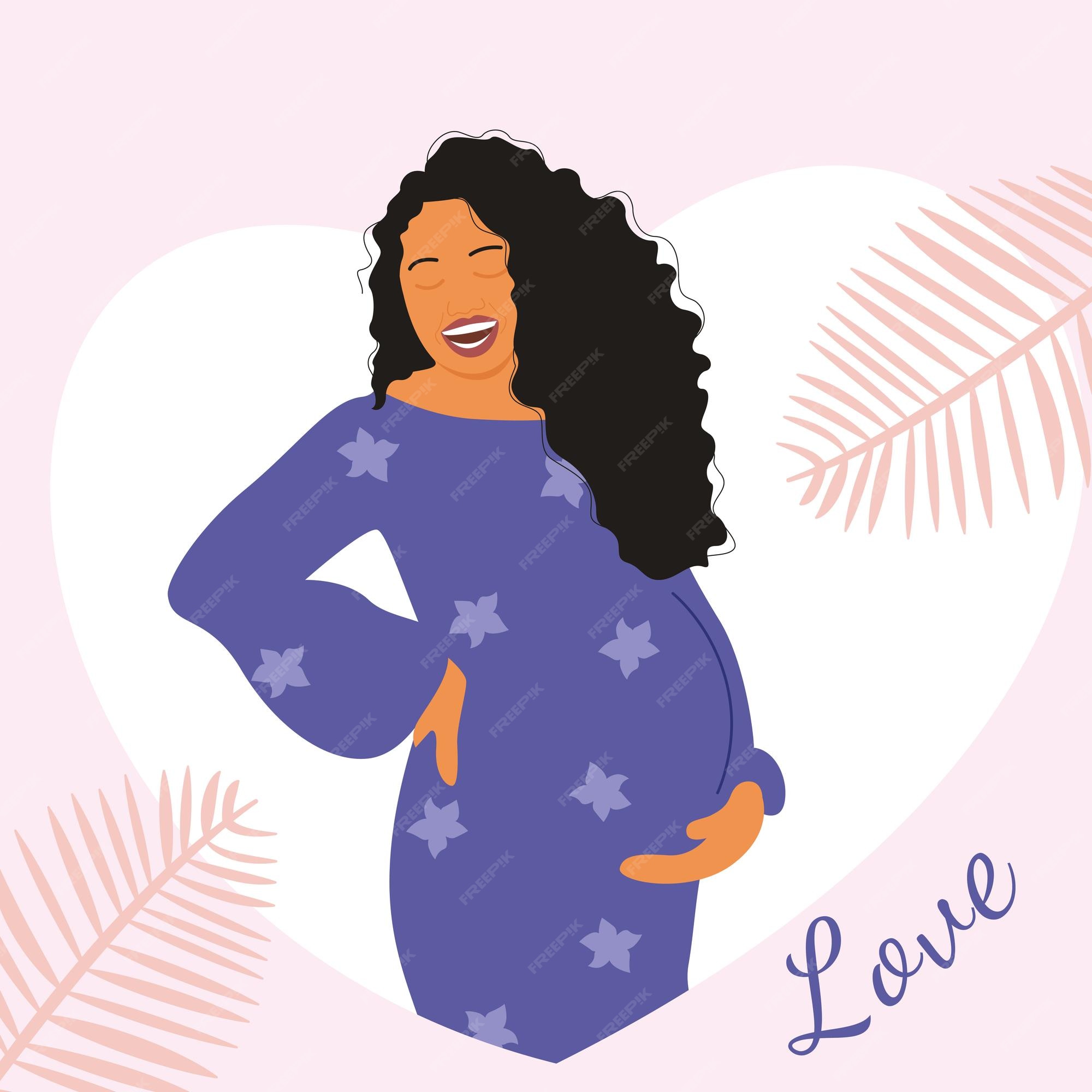 Premium Vector | Happy pregnant woman in a purple dress hugs her belly.  medicine and health. pregnancy and motherhood