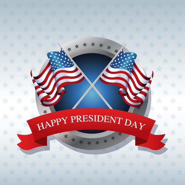 Happy president day crossed flag american ribbon label