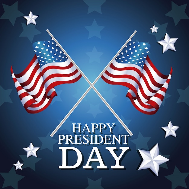 Happy president day crossed flag symbol star background