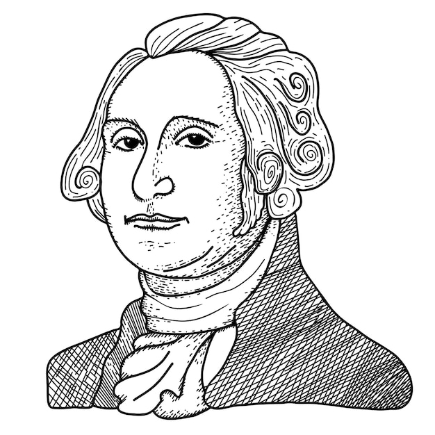 Vettore felice giorno del presidente presidente george washington illustrazione vettoriale in stile doodle