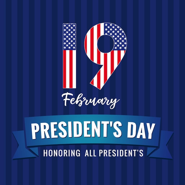 Happy President's Day USA greeting card Isolated number 19 with US flag background. 19th anniversary