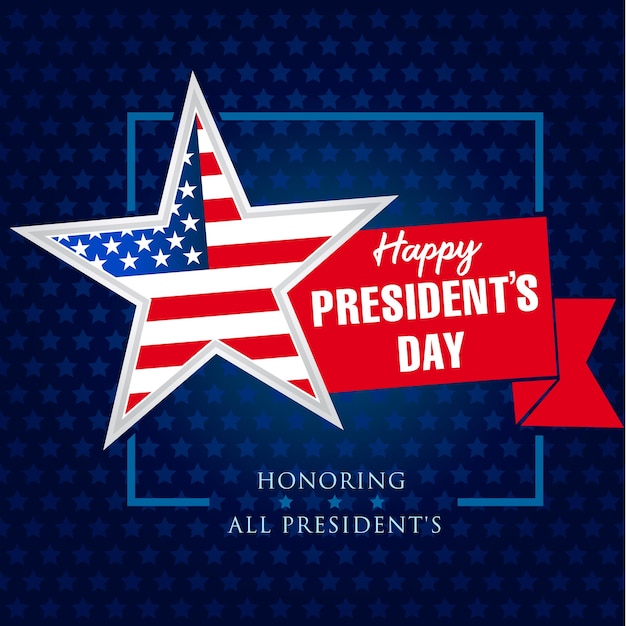 幸せな大統領の日アメリカの正方形のグリーティング カード。米国旗の色。星のアイコン。
