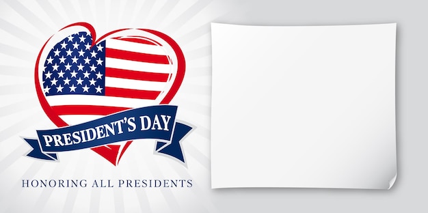 Happy President's Day USA uitnodigingsontwerp. Advertentie sjabloon. Leeg leeg. Hart logo idee.