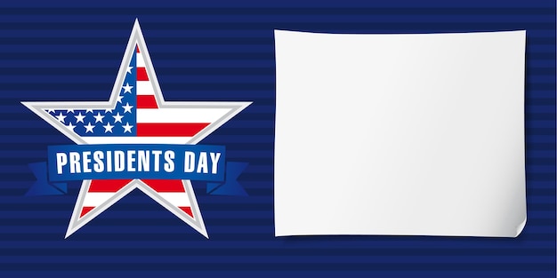 Happy President's Day USA wenskaart concept Lege spatie. Ster badge icoon en 3D vel papier.