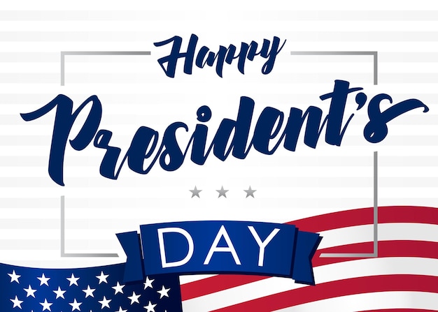 Happy President's Day USA wenskaart. Creatieve handgeschreven typografie. Amerikaanse vlag achtergrond.