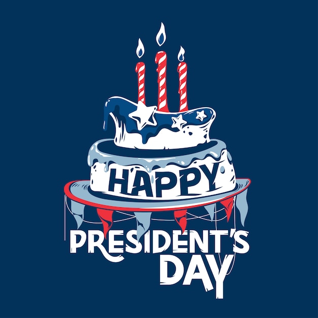 Happy president's day with birthday cake illustration and handwriting