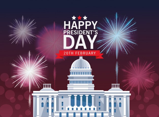 Vector happy presidents day background with capitol building