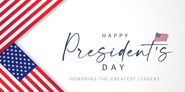 Vector happy presidents day banner with us flag. honoring the greatest leaders text. modern design.