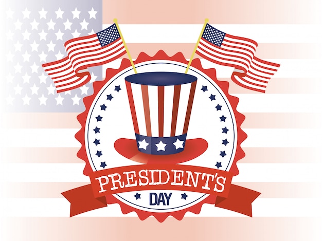 Happy presidents day poster with tophat and usa flag