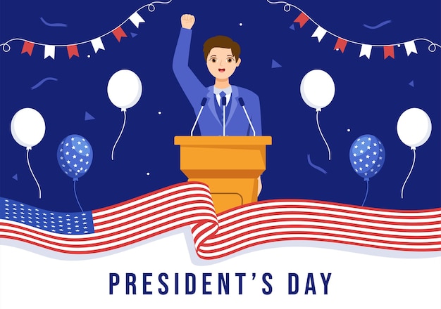 С днем президентов со звездами и флагом сша для президента америки в иллюстрации
