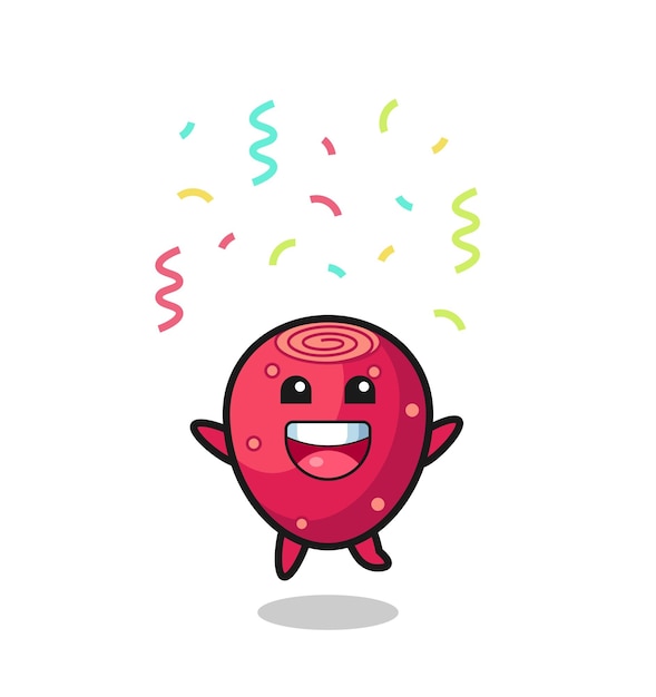 Vector happy prickly pear mascot jumping for congratulation with colour confetti