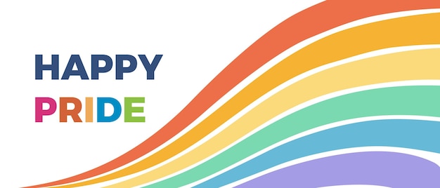 Vector happy pride banner with rainbow wave on the bottom