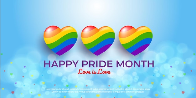 Happy pride day greeting card with colorful hearts