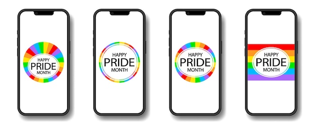 Happy pride-maand Set regenboogpictogrammen Liefde is liefde regenboogvlag lgbt-trots Smartphone-display