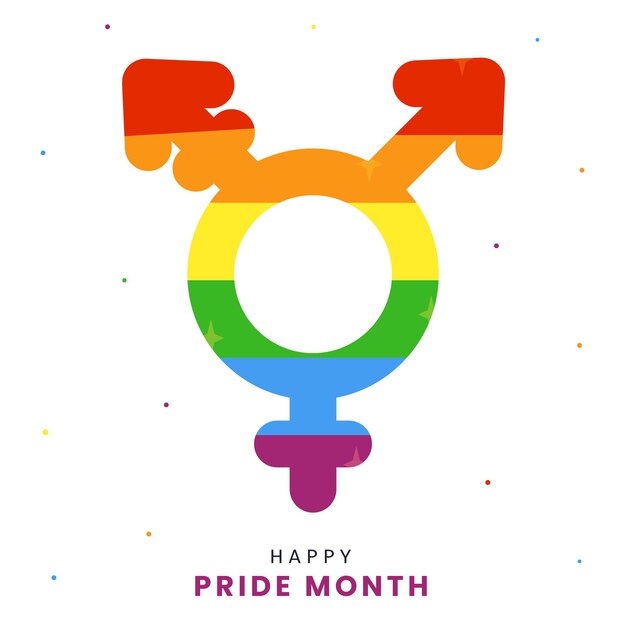 Happy pride month celebration poster design with rainbow color transgender symbol against white background