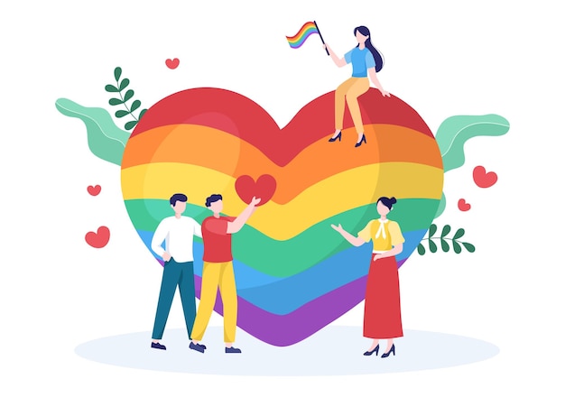 Счастливая иллюстрация дня гордости с лгбт-радугой и трансгендерным флагом на параде