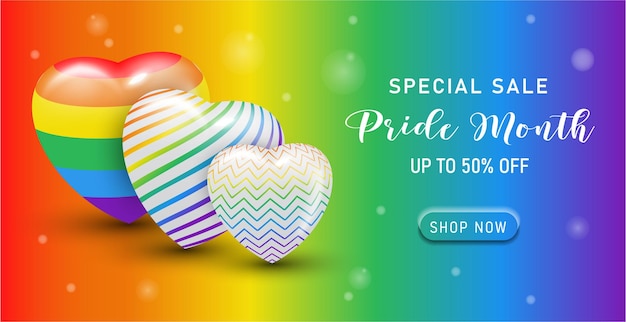 Vector happy pride month lgbtq template and background with colorful heart