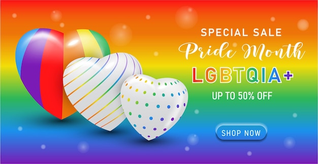 Vector happy pride month lgbtq template and background with colorful heart