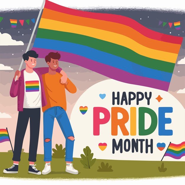 Happy pride month with lgbt flag concept flat illustration