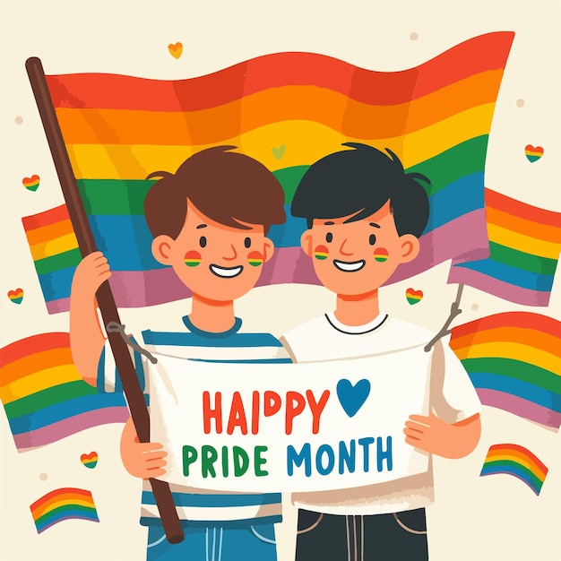 Happy pride month with lgbt flag concept flat illustration