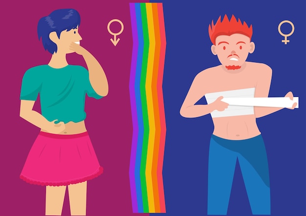 Vector happy pride month with lgbt rainbow and transgender flags cartoon illustration