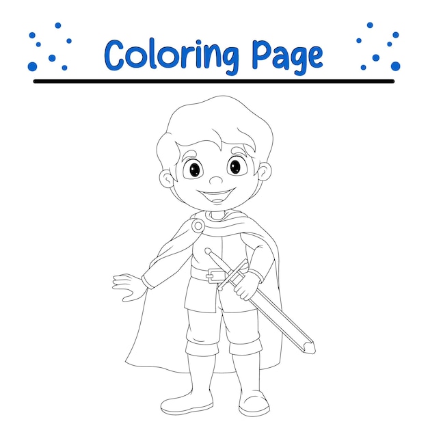 Vector happy prince holding sword coloring page