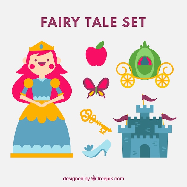 Happy princess with story elements