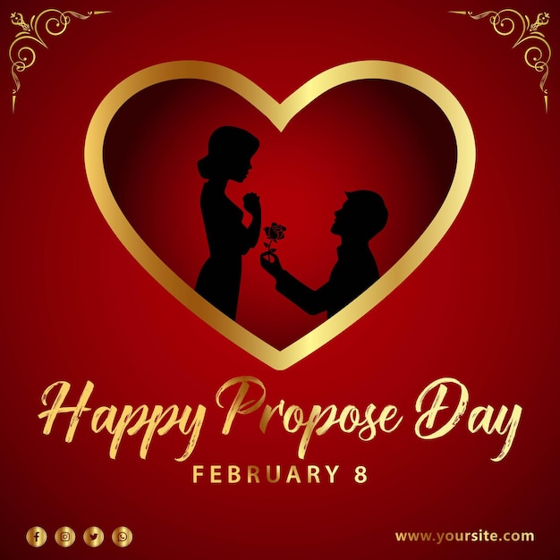 Happy propose day beautiful social media post design template with gold color.