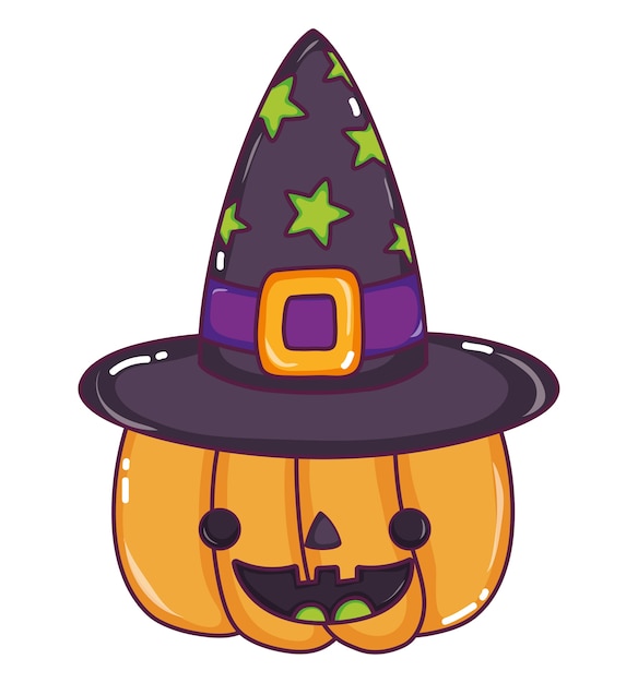 Happy pumpkin with witch hat style