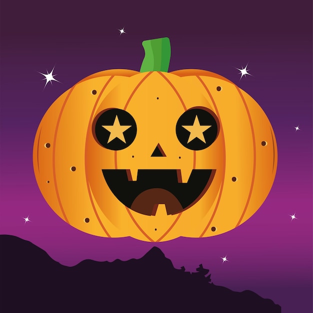 Happy pumpkins in a dark night Halloween season Vector