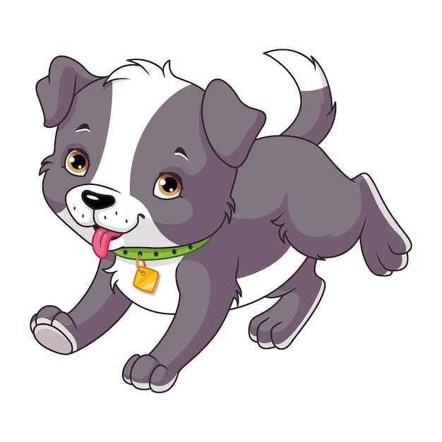 Vector happy puppy running cartoon vector illustration