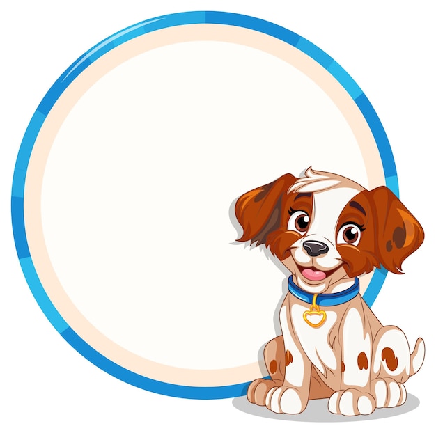 Happy puppy with blank circle frame