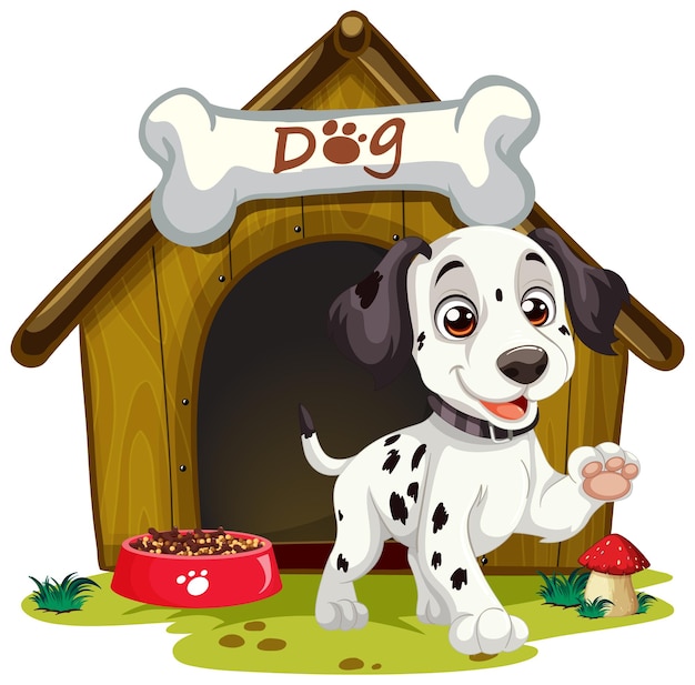 Vector happy puppy with cozy doghouse