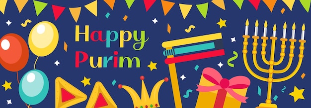 Happy Purim carnival banner template. Vector illustration