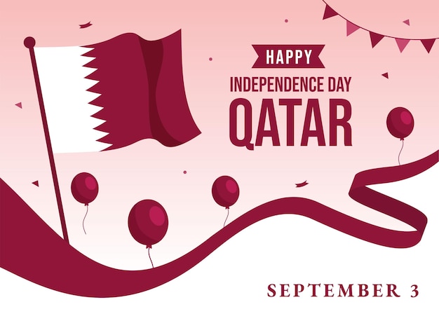 Happy Qatar Independence Day Vector Illustratie op 3 september met zwaaiende vlag achtergrond