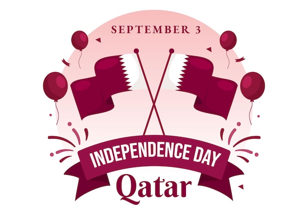 Happy Qatar Independence Day Vector Illustratie op 3 september met zwaaiende vlag achtergrond