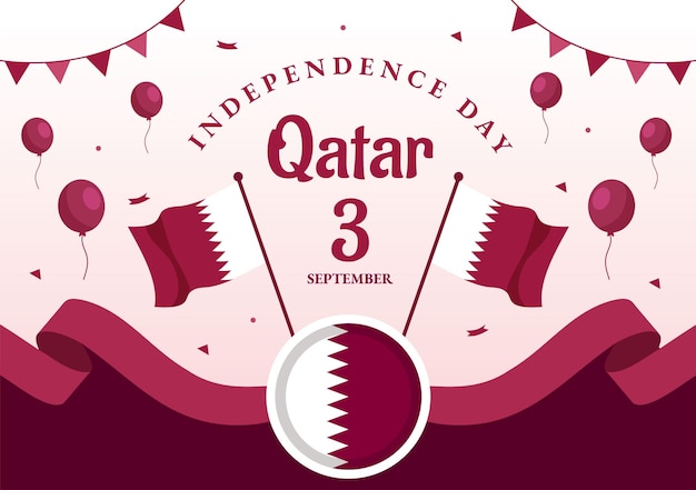 Векторная иллюстрация Дня независимости Катара 3 сентября на фоне развевающегося флага