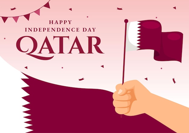 手を振っている旗の背景と 9 月 3 日の幸せなカタール独立記念日ベクトル図