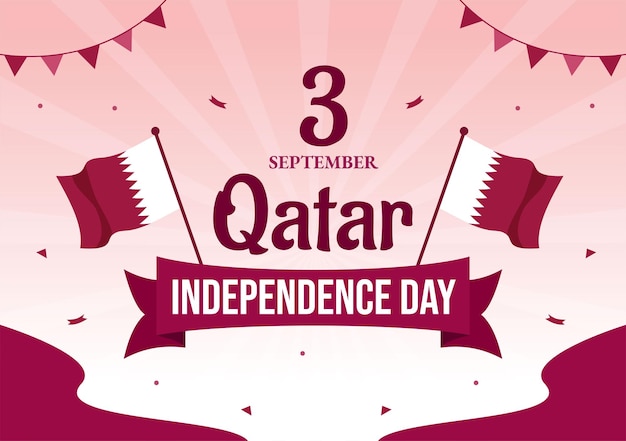 Happy Qatar Independence Day Vector Illustration on 3 September with Waving Flag Background