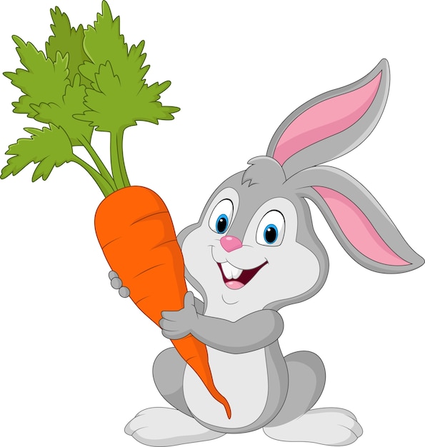 Happy rabbit holding carrot