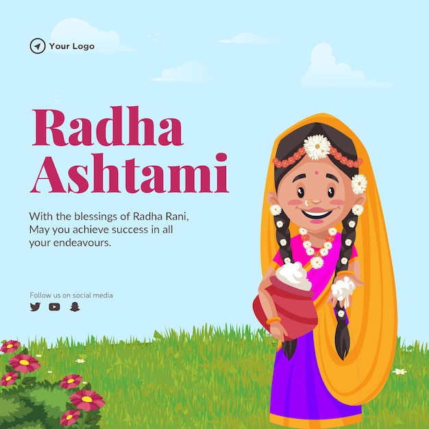 행복 한 Radha Ashtami 배너 디자인 서식 파일