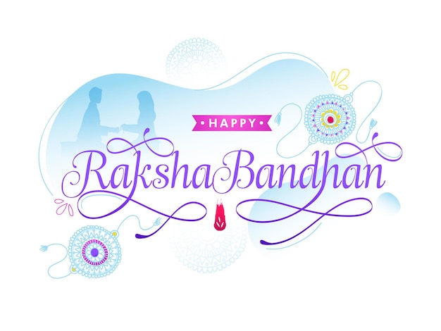 Vector happy raksha bandhan font with floral rakhis