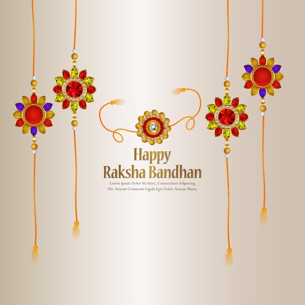 흰색 바탕에 창조적 인 Rakhi와 함께 행복 한 Raksha Bandhan 인도 축제 인사말 카드