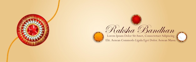 Happy raksha bandhan invitation banner with golden rakhi