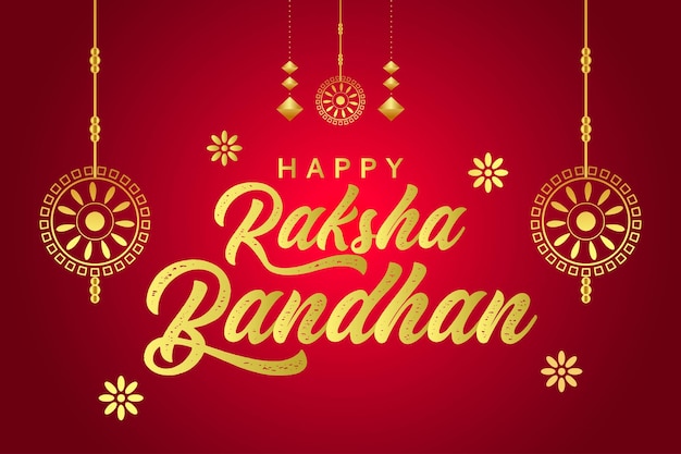 Vector happy raksha bandhan red background with decorative rakhi with gold color